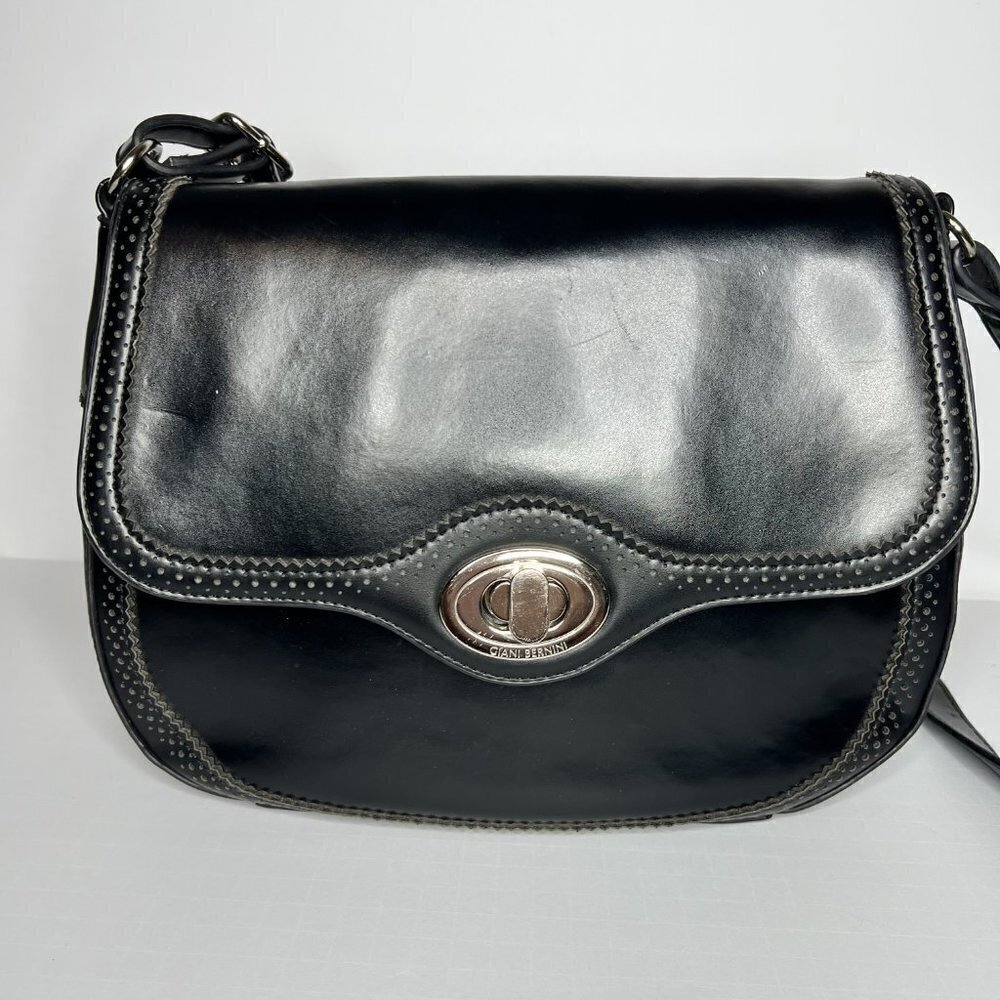 Vtg Gianni Bernini Leather Handbag Purse Y2K Messenger Convertible Crossbody 90s